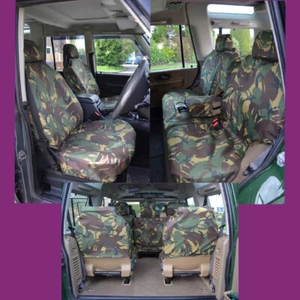 Land Rover Discovery 2 Waterproof Green Camo Front NoArmrests Rear 7 Seat Covers - Picture 1 of 8