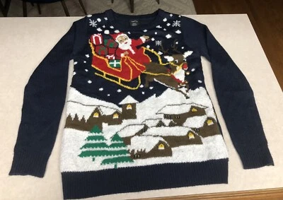 Suéter Feo Navidad Rue 21 Azul Marino Santa Copo de Nieve Reno Iluminado Mujer’ XS Foto 1 de 4