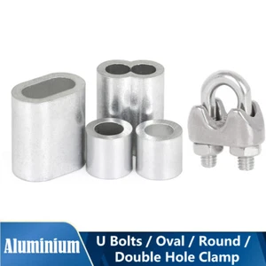 Aluminium Steel Wire Rope Crimping Sleeve U Bolts/Oval/Round/Double Hole Clamp - Picture 1 of 20