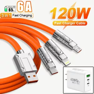 120W 3 IN 1 USB Fast Charger Cable For Samsung A33 A14 A32 A54 A15 5G A52s A03s - Picture 1 of 28