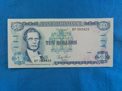 1987 Jamaica $10 Banknote *P-71b.2*         *AU+* - Image 1 of 2