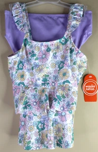 Wonder Nation Girls Tankini Swimsuit Lavender Sky Floral UPF 50+ Size M (7-8) - Picture 1 of 4
