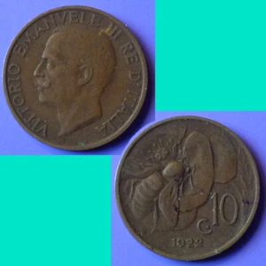 Italy Italia 10 Centesimi 1922 R Vittoro Emanuele III km 60 - Picture 1 of 3