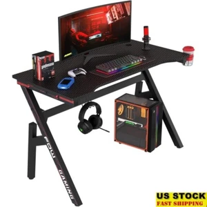Scrivania Gaming PC Workstation Ergonomica Fibra di Carbonio Portabicchieri Gancio Cuffie Nuovo - Foto 1 di 7