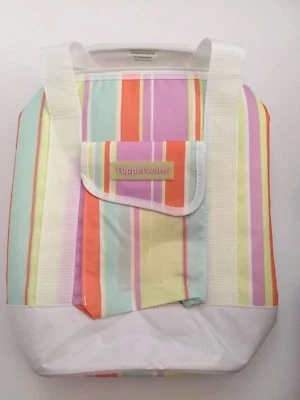 Tupperware Tall Insulated Lunch Bag, Striped, Lavendar/Orange/White - Image 1 of 4