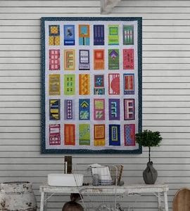 OPEN HOUSE Modern TWIN Quilt 62” x 82” Handmade. Colorful doors on white. Cotton - Picture 1 of 18