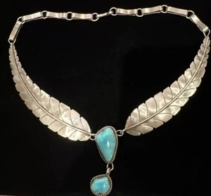 "Impresionante collar de pluma esterlina navajo turquesa de alta calidad raro de colección 18""" - Imagen 1 de 14