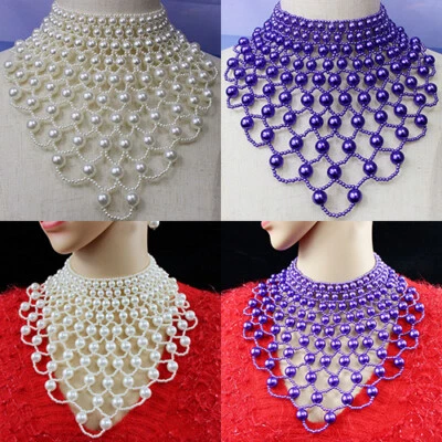 Fashion Women's Faux Pearls Choker Collar Statement Pendant Bib Necklace Jewelry - Изображение 1 из 4