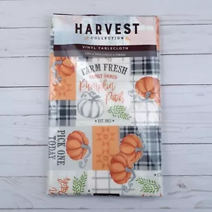 Vinyl Tablecloth Fall Pumpkins Plaid 52x70 - Picture 1 of 2