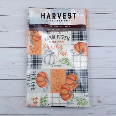 Vinyl Tablecloth Fall Pumpkins Plaid 52x70 - Image 1 of 2