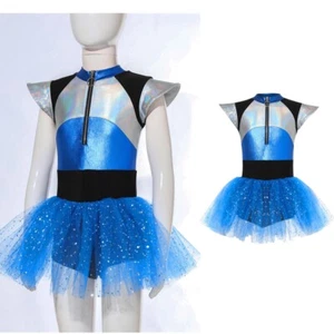 Niños Niñas Mascarada Vestido de Baile Cremallera Frontal Disfraz Extraterrestre Cuello Simulado Lentejuelas - Imagen 1 de 30