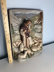 1965 Good Shepherd Jesus Plaster 3D Wall Plaque by Del Ray’s 15” X 10 1/2” - Picture 1 of 22