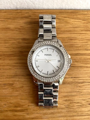 ☘️ Womens Fossil Retro Traveler Crystal Diamanté Bezel Stainless Steel Watch - image 1 of 4