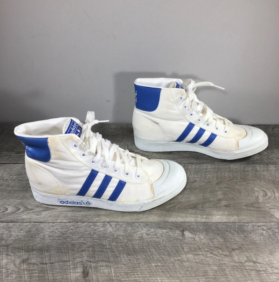 Vintage Adidas White / Blue High Top Made in Taiwan Trainers Sneakers Mens 8.5 - Image 1 of 4