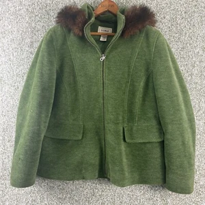 LL Bean Coat Jacket Womens Large Petite Green Hooded Long Sleeve BFT6 - Picture 1 of 8