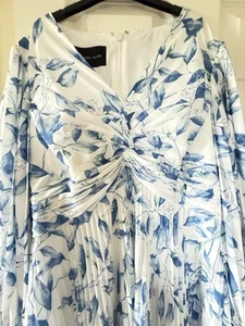 Mother of the Bride, Couture-club, Size14, White-Blue, Pleated Long Sleeve Dress - Picture 1 of 6