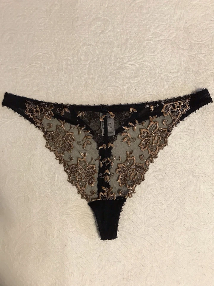 Fantasie Tanga Bragas Nuevas Sin Etiquetas Talla XL Negro Y Dorado Foto 1 de 4