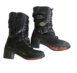 Harley-Davidson Aldale 13" WP Tall Lace Women's Size 7 Black Motorcycle Boots - Picture 1 of 19