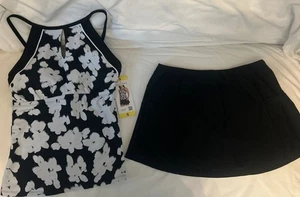 ELLEN TRACY TANKINI SET- Size Small- NWT- Black And White - Picture 1 of 12