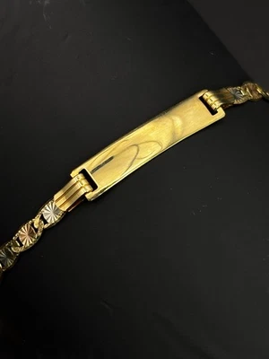 14k Solid Italian Gold, 3 Tone Baby Name ID Bracelet FREE NAME ENGRAVING - Image 1 of 4