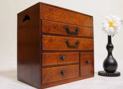 Japanese Antiques MEIJI-TAISHO retro cosmetic box Small chest W34.5cm Wood grain - Image 1 of 4