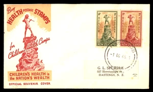 PETER PAN STATUE NEW ZEALAND 1945 HEALTH STAMPS COMPLETE SET   FDC - Picture 1 of 1