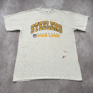 Vintage 90s Russell Pittsburgh Steelers Shirt Mens L Gray NFL Pro Line Tee - Picture 1 of 12