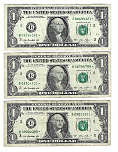 $1 One Dollar Bill Star Note 2013 Duplicate Serial number Error 3 pieces - Picture 1 of 2