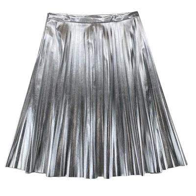Falda plisada metálica plateada XLarge 16-18 midi con respaldo de franela vintage disfraces Foto 1 de 4