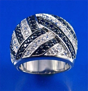STERLING SILVER PAVE SET CRISSCROSS BLACK & WHITE CZ DOME RING , SZ-7 - Picture 1 of 5