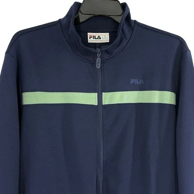 全新 FILA 男式 XXL Panello 轨道夹克海军蓝浅绿色条纹全拉链 — 第 1/4 张图片