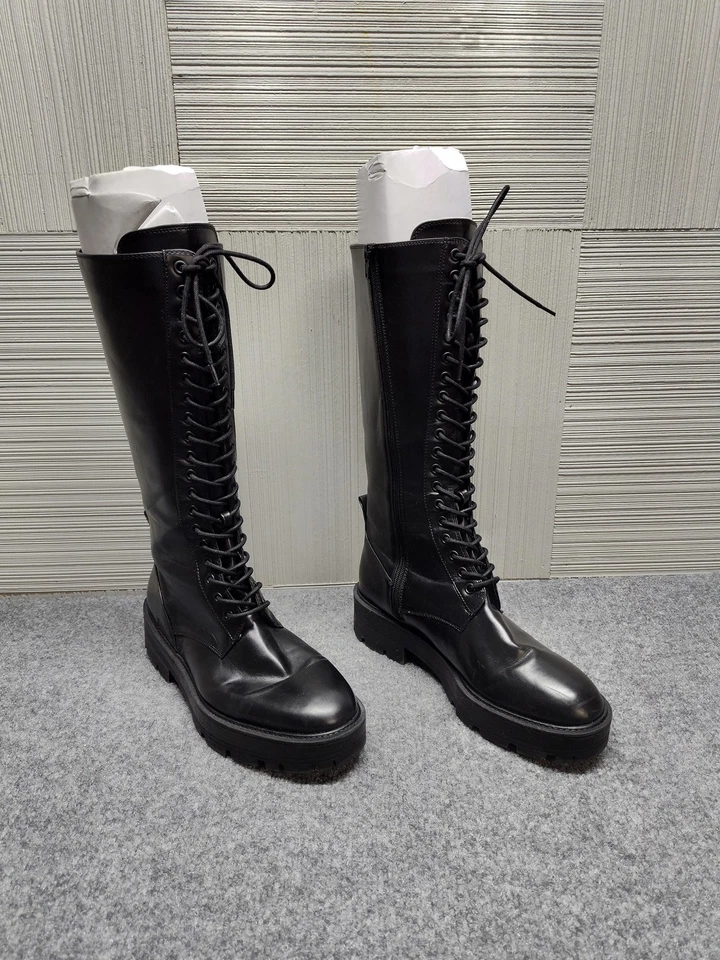 Botas Zara Mujer Talla 10 Negras Hasta la Rodilla Con Cordones Plataforma Combate 2054/610/040 Foto 1 de 4