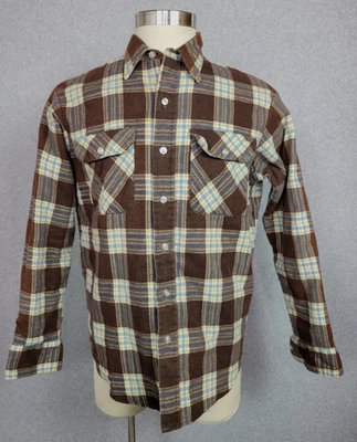 Vintage JC Penney Mens Brown Blue Plaid Flannel Lined Shirt Jacket L - Image 1 of 4
