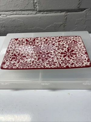 Hallmark Snowflake Red Tray Platter Christmas Holiday Dish Trinket Candy - Image 1 of 2