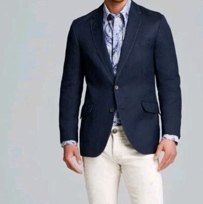 Robert Graham Campbell Blazer Men's Size 44 Linen Blend Navy Colorful Lining  - Image 1 of 4