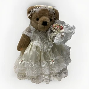 Vintage Bearly People Braut Bär Plüsch Poseable Jointed Brautkleid, Schleier - Bild 1 von 12
