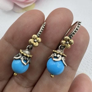 Graziosi orecchini pendenti a goccia Barbara Bixby in argento sterling e oro 18 carati con pietra blu - Foto 1 di 12