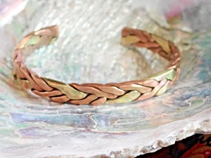 Brass Copper 2 Tone Cuff Braided Mixed Metal Bracelet - Picture 1 of 12