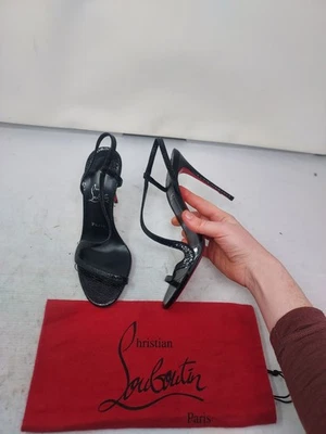 CHRISTIAN LOUBOUTIN EU 38 US 8 全新 Rosalie 纹理黑色绑带凉鞋 — 第 1/4 张图片