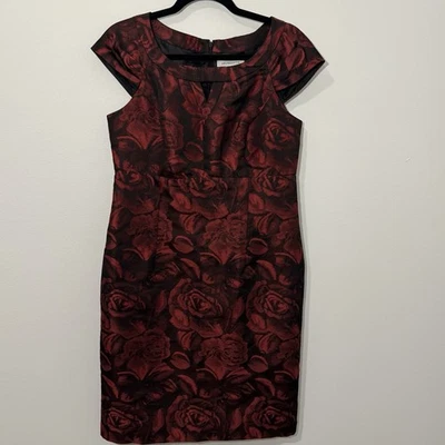 Liz Claiborne Red & Black Floral Dress – Size 10 - Holiday or Cocktail Dress - Image 1 of 4