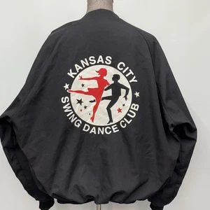 Vtg Kansas City Swing Dance Club Jacket XL Black Lightweight Thin Fleece Lining - Imagen 1 de 5