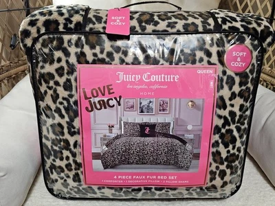 Juicy Couture  Faux Fur Leopard Print 4pc QUEEN Comforter Set Soft & Cozy viral - Image 1 of 4