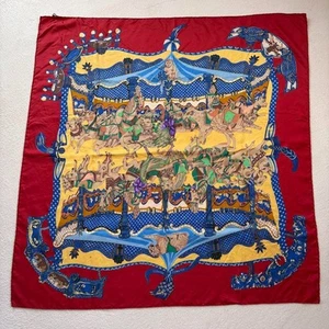 Hermes Carre 90 TOURNEZ MANEGE Scarf Silk Red Tags No Box Used. - Picture 1 of 8