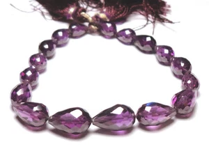 MEDIUM PURPLE CUBIC ZIRCONIA FACETED TEARDROP BRIOLETTE 17 BEADS 630S 7x5-10x6mm - Picture 1 of 2