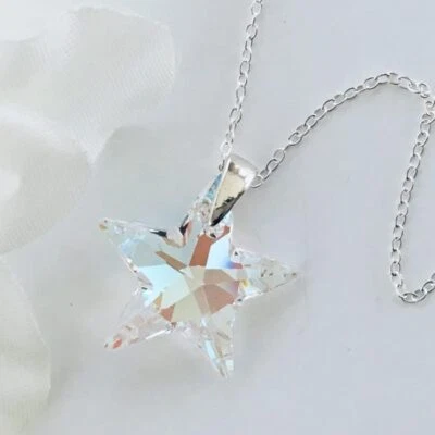 925 Silver Star Necklace Pendant Blue AB Jewellery Made With Austrian Crystals — 第 1/4 张图片