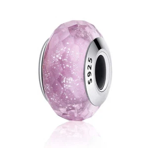 S925 Sterling Silver PINK Sparkle Faceted Murano Glass Charm by YOUnique Designs - Picture 1 of 4