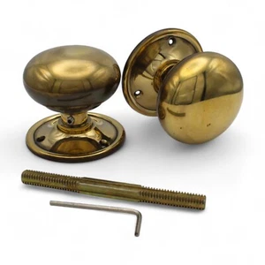 65mm Aged Solid Brass Cottage Rim Mortice Door Knobs Knob Pair Set Quality - Picture 1 of 15