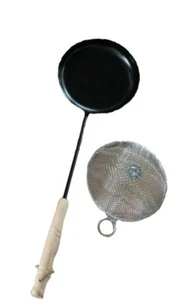 Long Handled Steel Frying Pan Wooden Handle Frying Pan Camping Pan Popcorn Pan - Picture 1 of 2