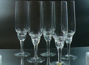 JUEGO DE 5 VASOS CHAMPAGNE VINTAGE TALLO LÁGRIMA GISTL 1960 ALEMÁN - Imagen 1 de 6