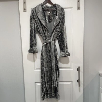 Cabernet灰色拉丝绒长袍女式中号舒适水疗日柔软 — 第 1/4 张图片